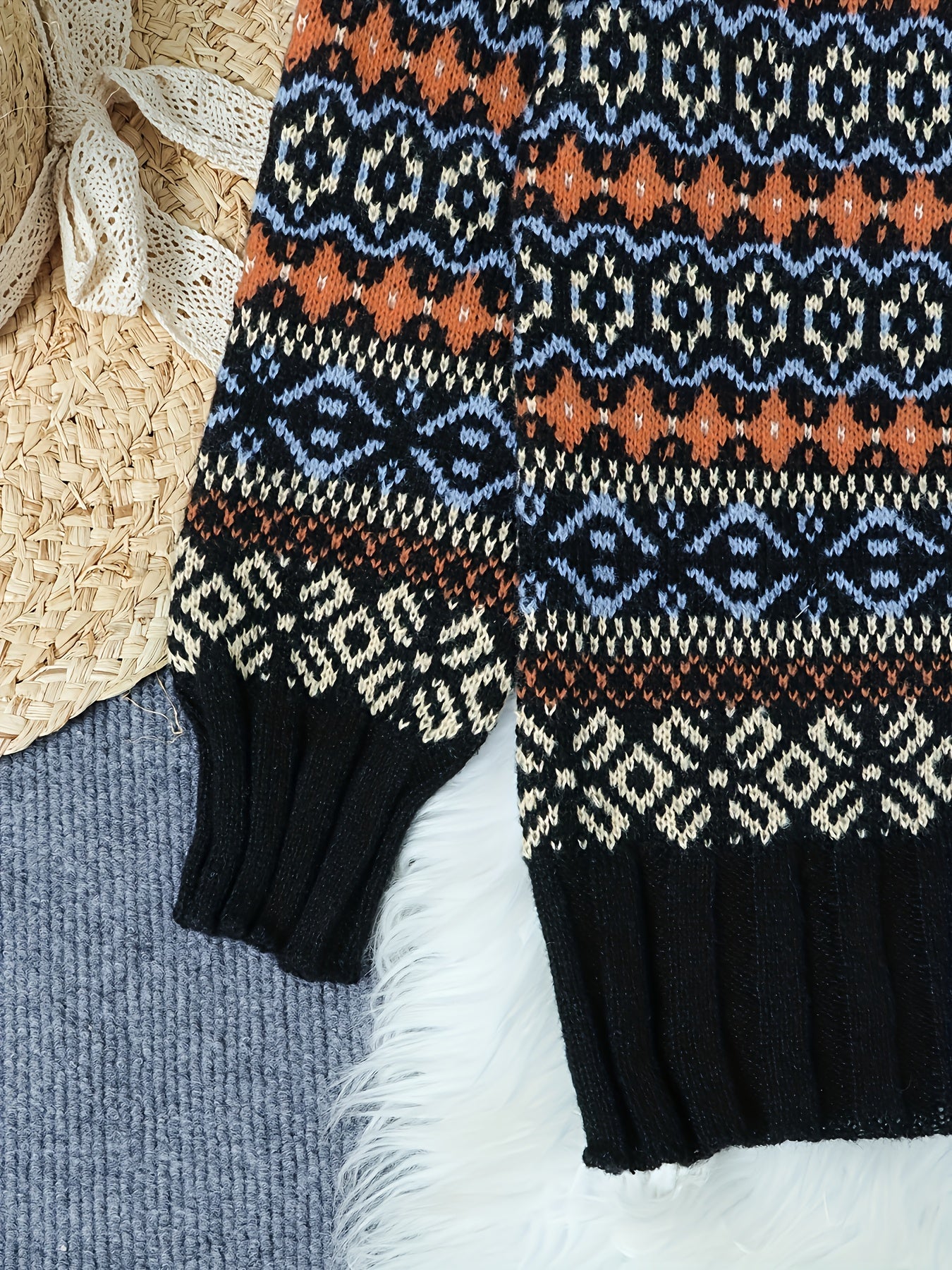 Thea Windmore | Vintage Jacquard Loose-Fit Sweater For Women