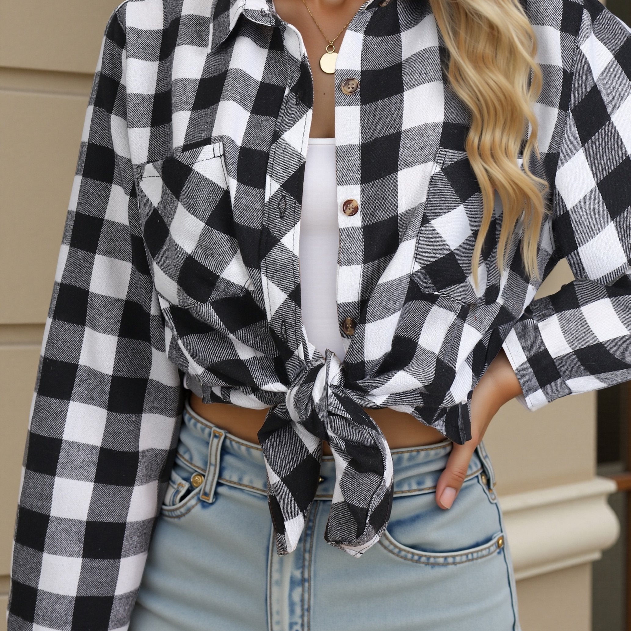 Fiorella Duquesne | Buffalo Check Shirt With Tie-Front Styling