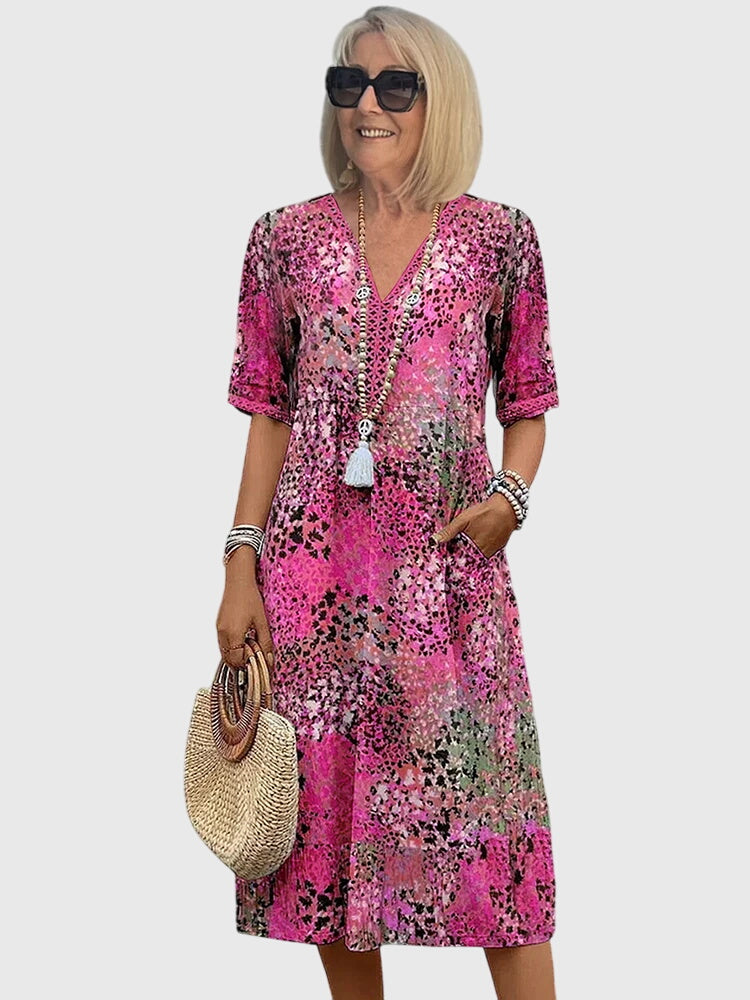 Rosalinde Caldecourt | Boho Floral Midi Dress with V-Neck