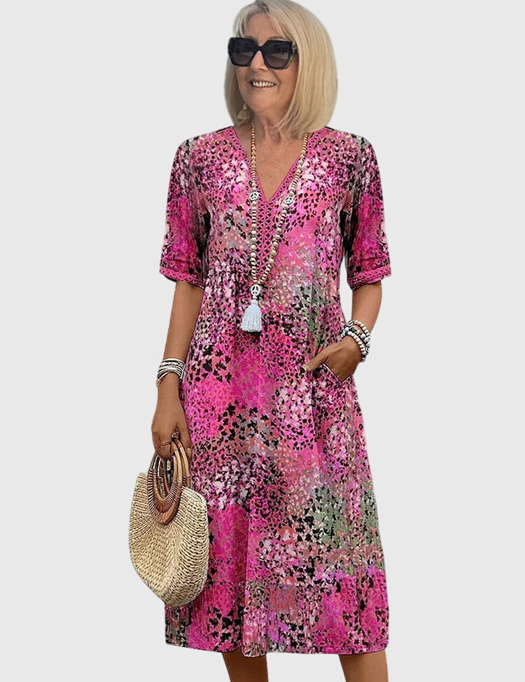 Rosalinde Caldecourt | Boho Floral Midi Dress with V-Neck