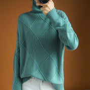Ruby Estshaw | Diamond Knit Turtleneck Sweater For Women
