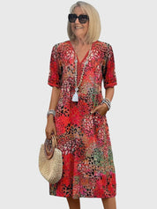 Rosalinde Caldecourt | Boho Floral Midi Dress with V-Neck