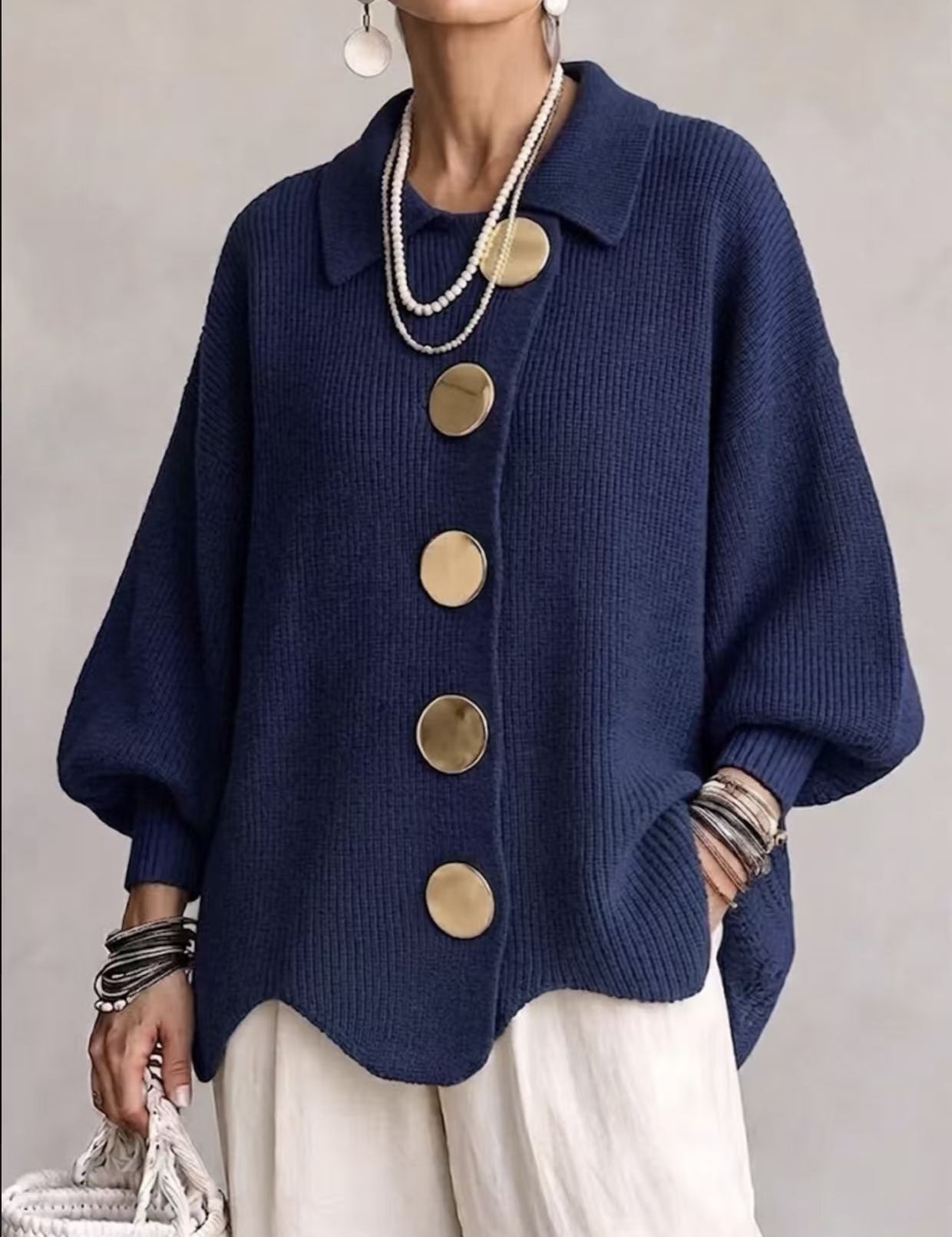 Gentry Colewood | Scalloped Hem Collared Button Cardigan For Women
