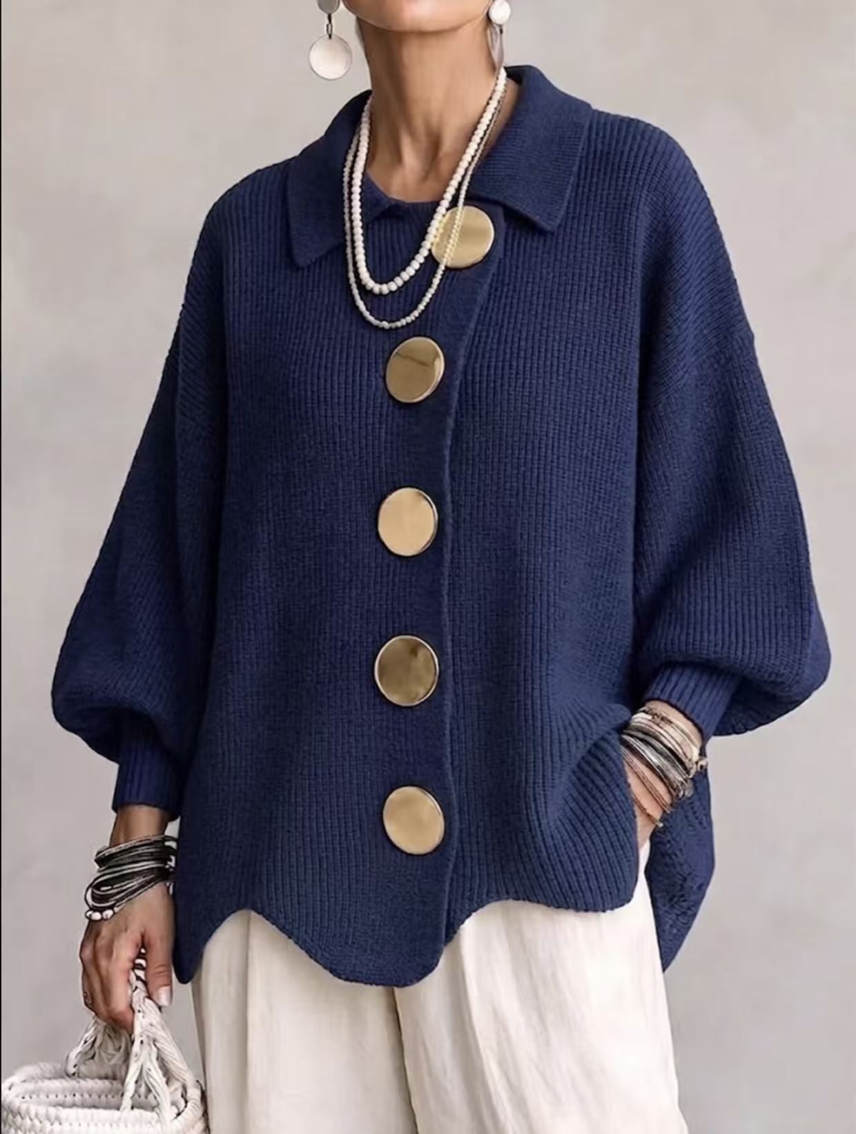 Gentry Colewood | Scalloped Hem Collared Button Cardigan For Women