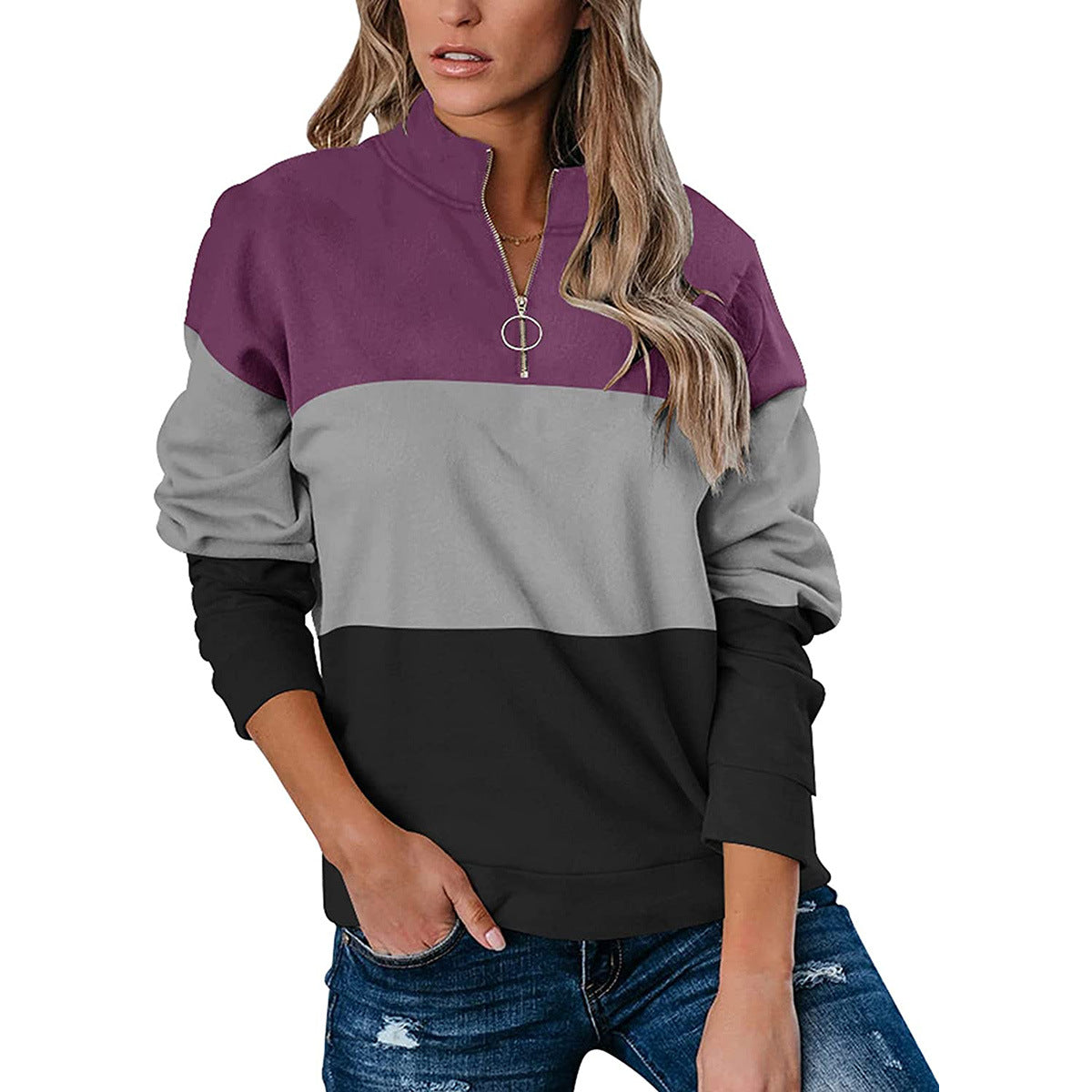 Anneliese Corbin | Color-Block Quarter-Zip Sweatshirt For Women