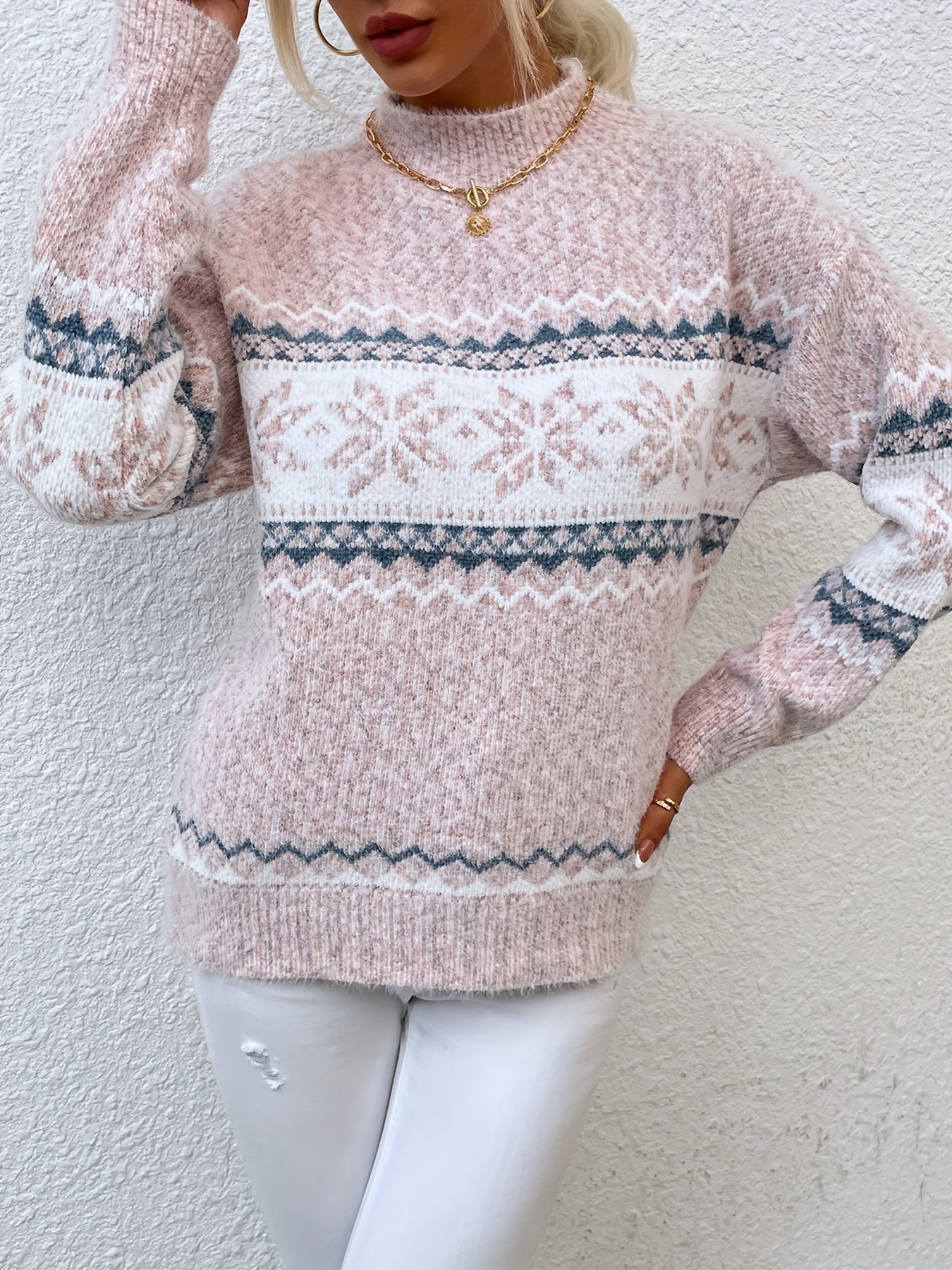 Solange Berthier | Cozy Snowflake Mock-Neck Sweater For Women