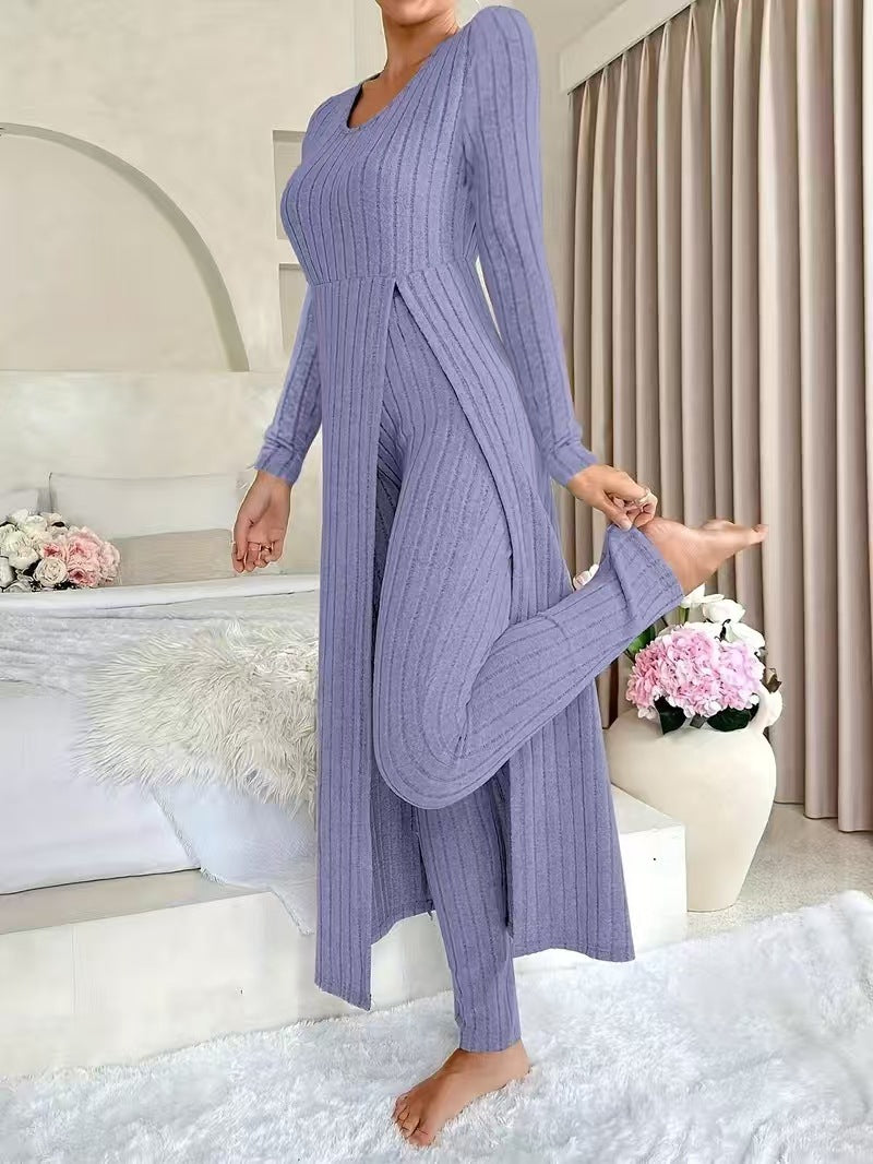 Danielle Castillon | Ribbed Knit Duster Cardigan & Pants Set For Women