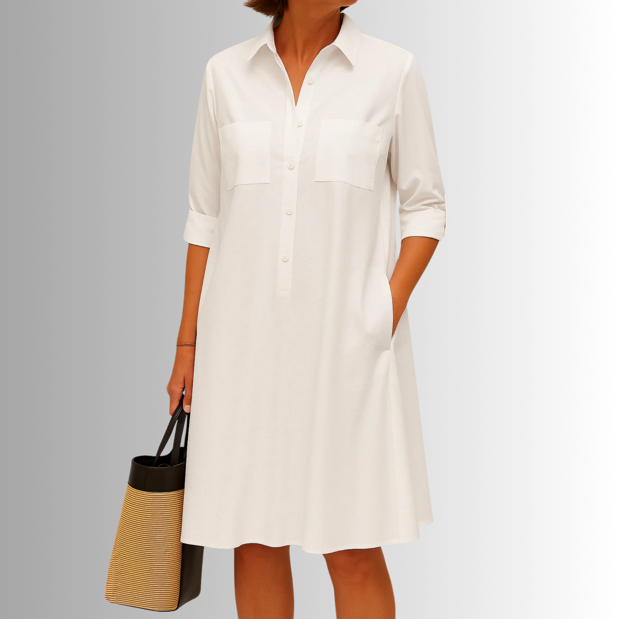 Genevra Thornmere | Green A-Line Button Shirt Dress with Pockets