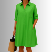 Genevra Thornmere | Green A-Line Button Shirt Dress with Pockets