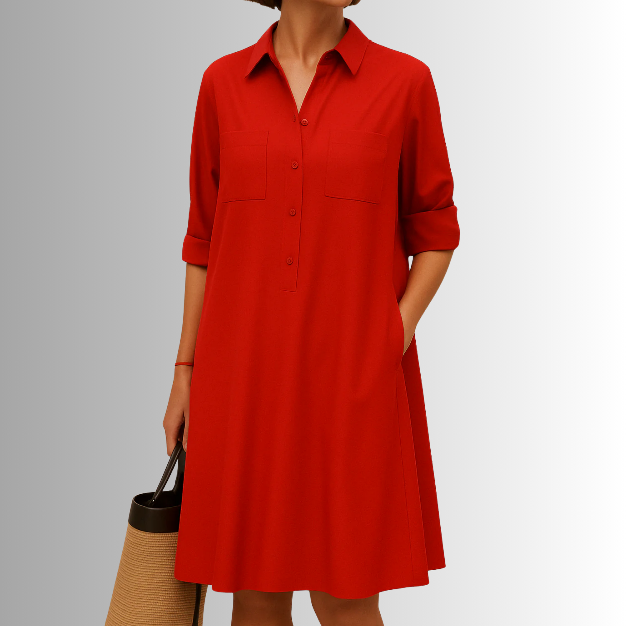 Genevra Thornmere | Green A-Line Button Shirt Dress with Pockets