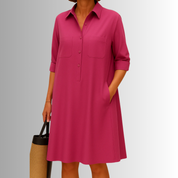 Genevra Thornmere | Green A-Line Button Shirt Dress with Pockets