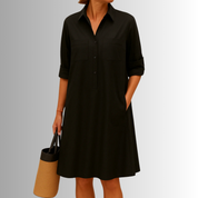 Genevra Thornmere | Green A-Line Button Shirt Dress with Pockets
