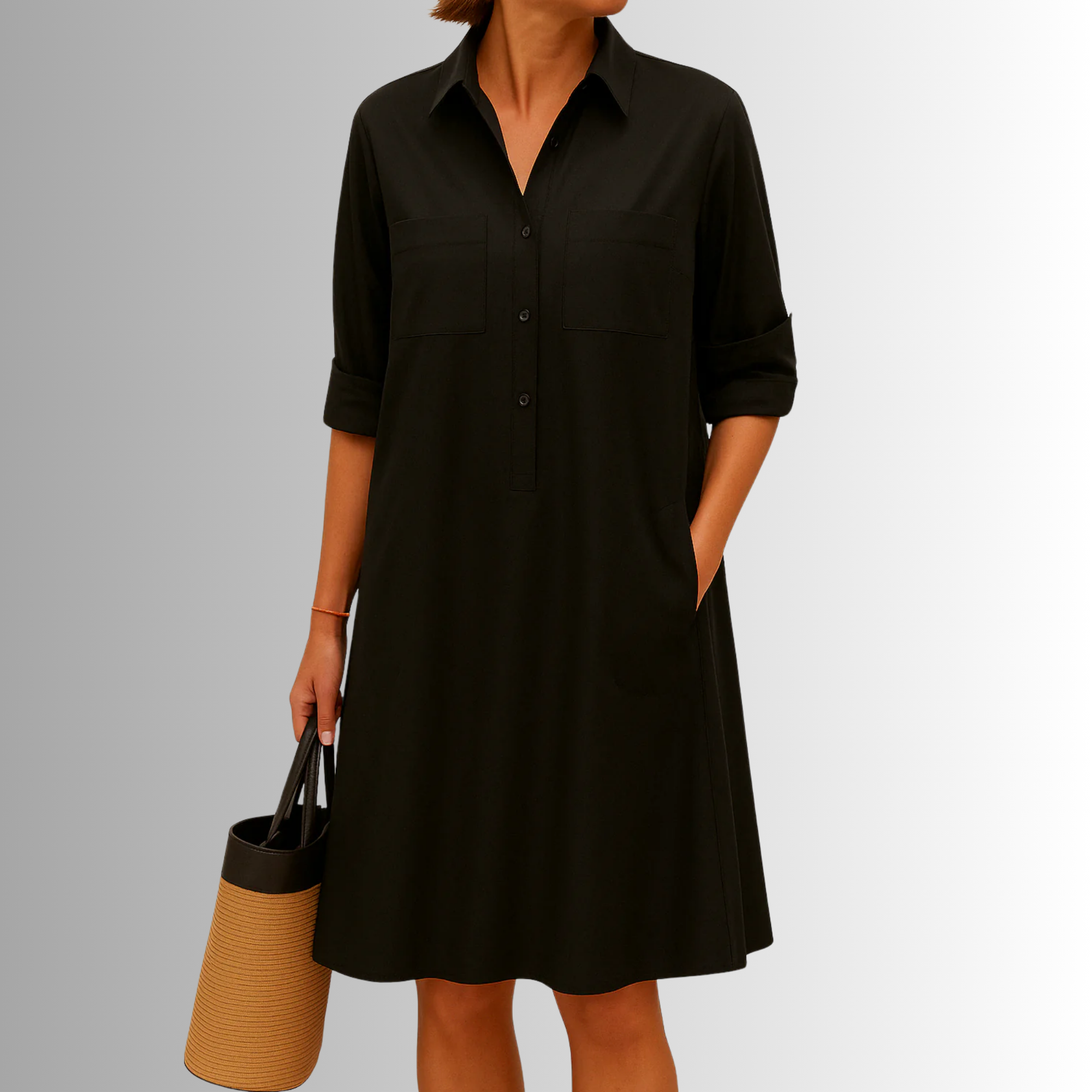 Genevra Thornmere | Green A-Line Button Shirt Dress with Pockets