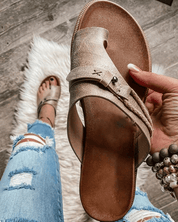 Corinna Blackthorn | Flat Toe Ring Sandals in Black Boho Slide