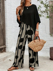 Odessa Fairverne | Women's Batwing Top & Wide Leg Print Pants Set