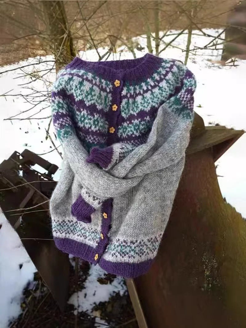 Anouk Beaulieu | Color-Block Fair Isle Knit Cardigan For Women