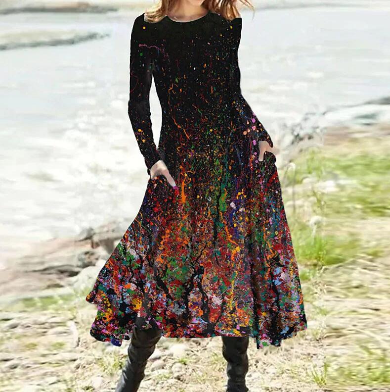Odette Lavigne | Abstract Print Long Sleeve Maxi Dress For Women