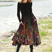 Odette Lavigne | Abstract Print Long Sleeve Maxi Dress For Women