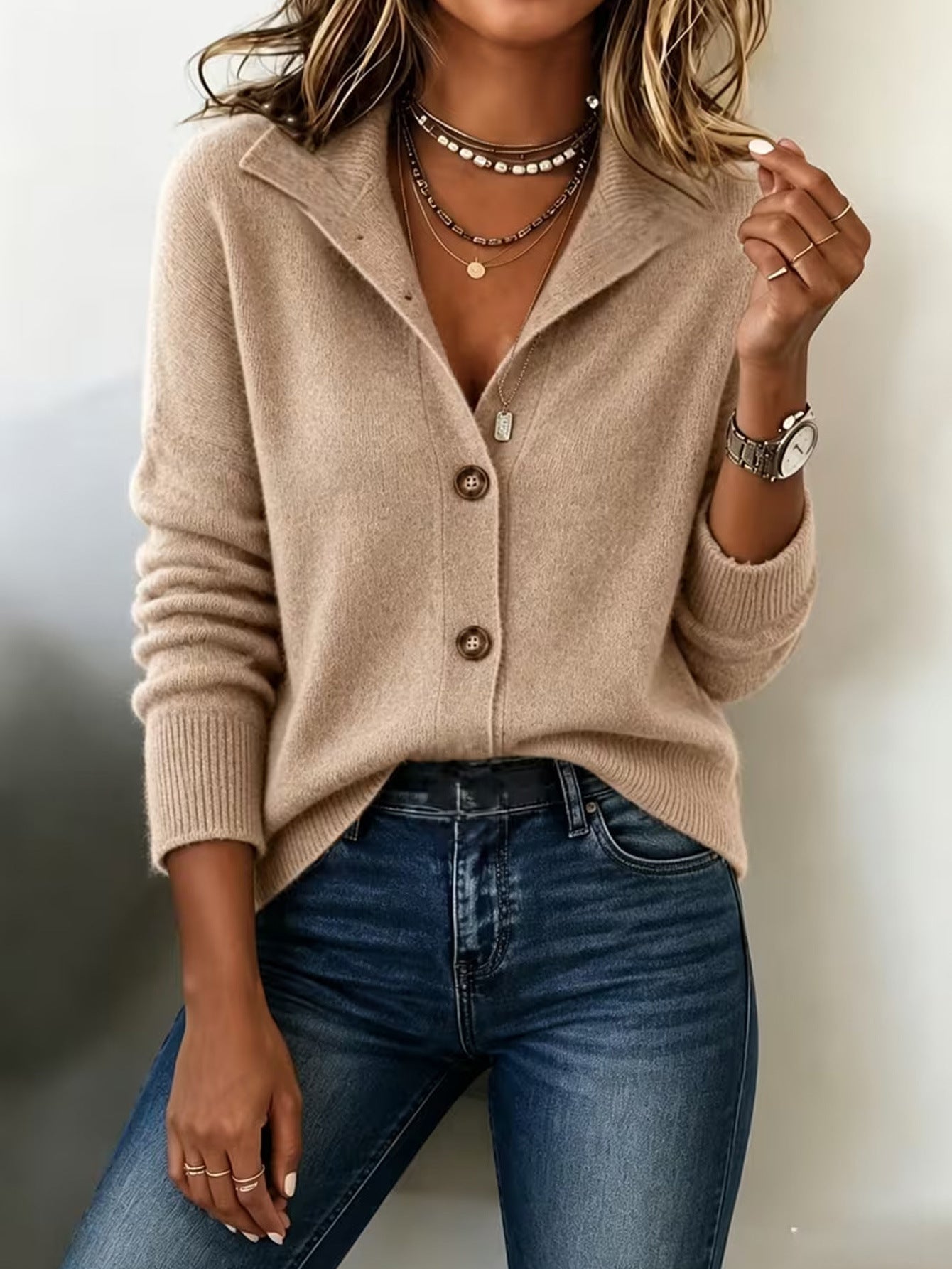 Coralee Whitford | Stand Collar Button Cardigan For Women