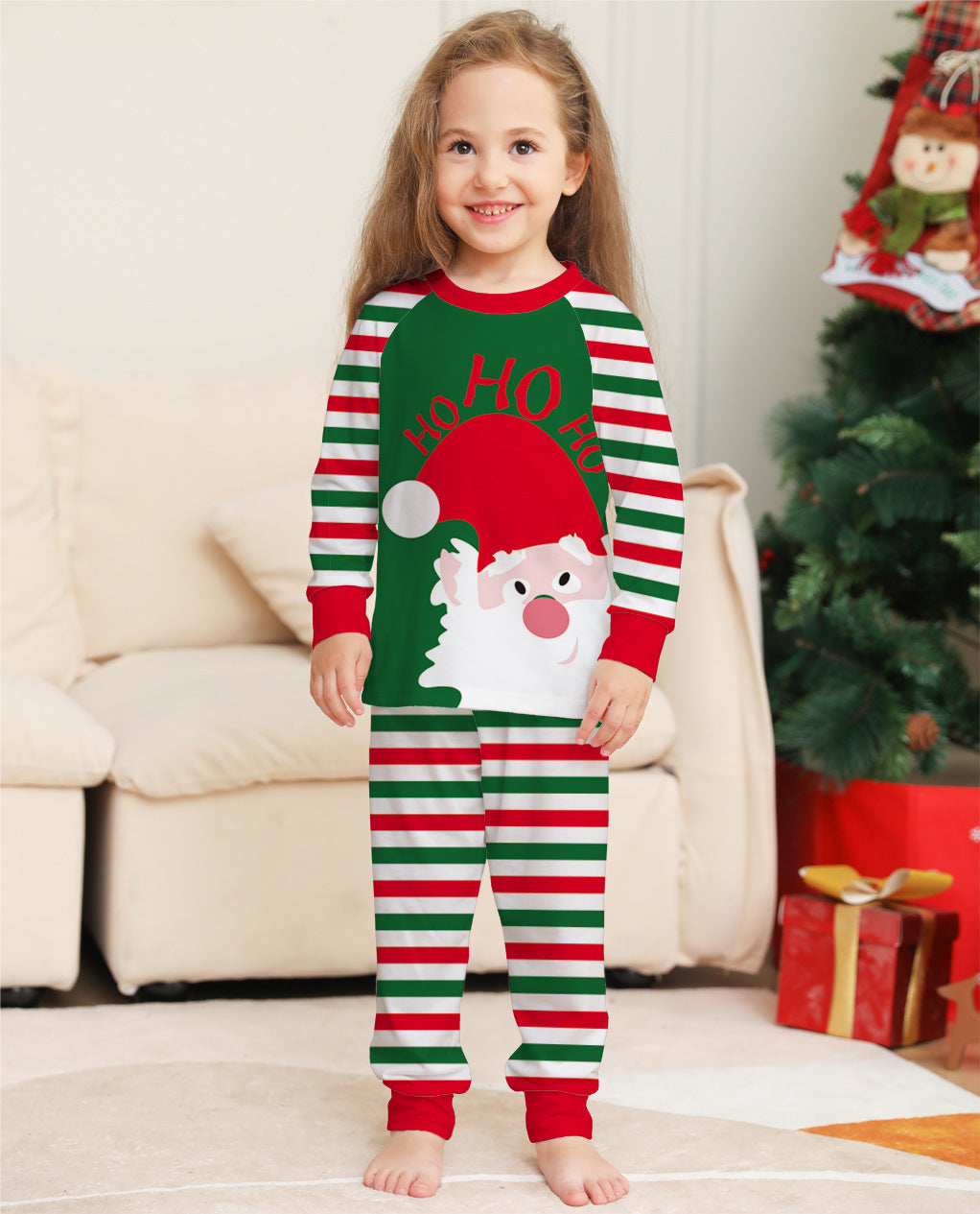 Yule Cheer | Red Striped Santa Print Christmas Pajamas Unisex & Family