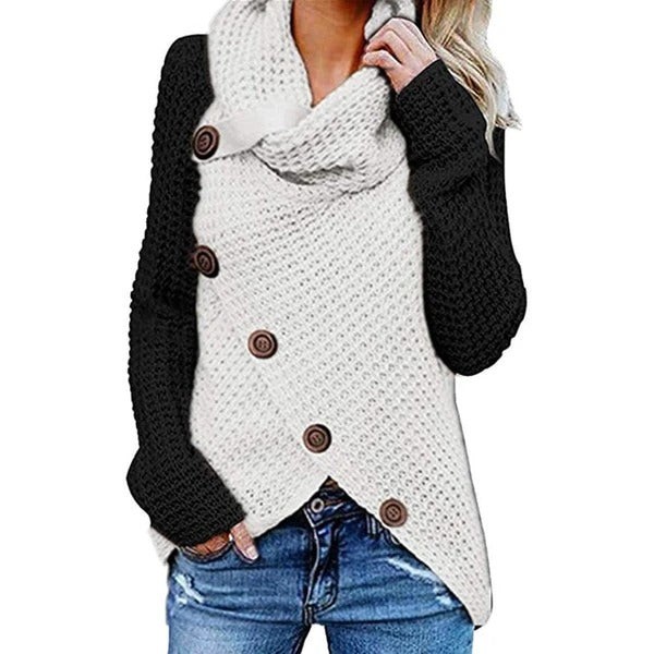 Solene Bardot | Cowl Neck Waffle Knit Sweater For Women