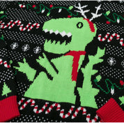Jolly Rex | Black Dinosaur Print Christmas Sweater For Men