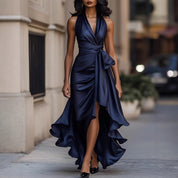 Caroline Penmore | Satin Halter Ruffle Maxi Dress For Women