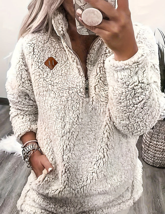 Vanessa Colbert | Plush Half-Zip Sherpa Pullover Sweater For Women