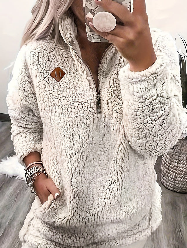 Vanessa Colbert | Plush Half-Zip Sherpa Pullover Sweater For Women