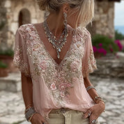 Marguerite Delacroix | Floral Embroidered Boho Blouse For Women
