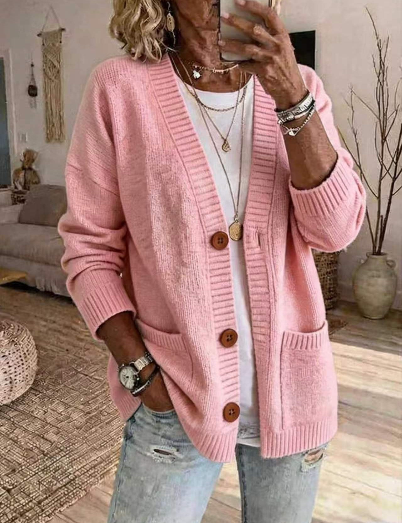 Aurora Pendleton | Oversized V-Neck Button Knit Cardigan For Women