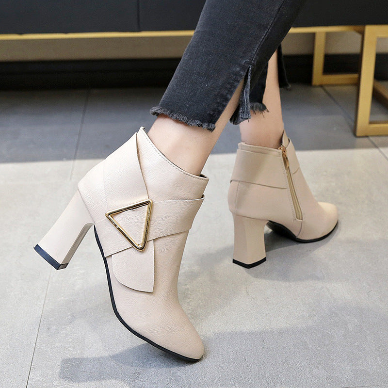 Simone Lefebvre | Pointed Toe Block Heel Ankle Boots For Women