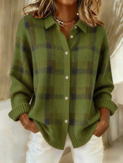 Helena Stirling | Plaid Knit Button-Up Sweater For Women