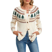 Eloise Fontaine | Christmas Tree Jacquard Sweater Cardigan For Women
