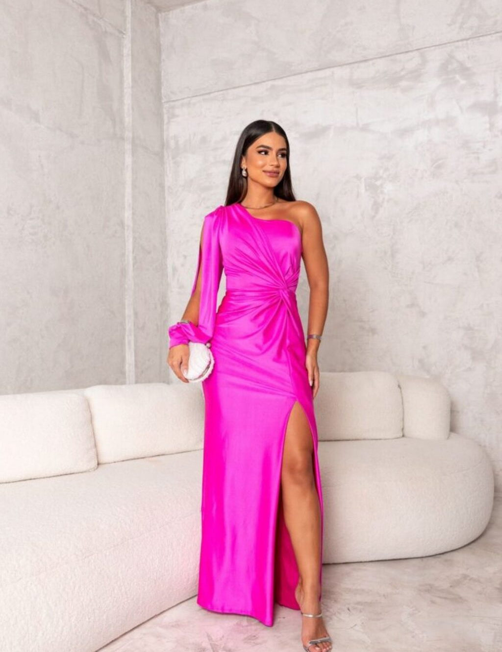 Seraphelle Montverde | Olive Green One-Shoulder Satin Maxi Dress