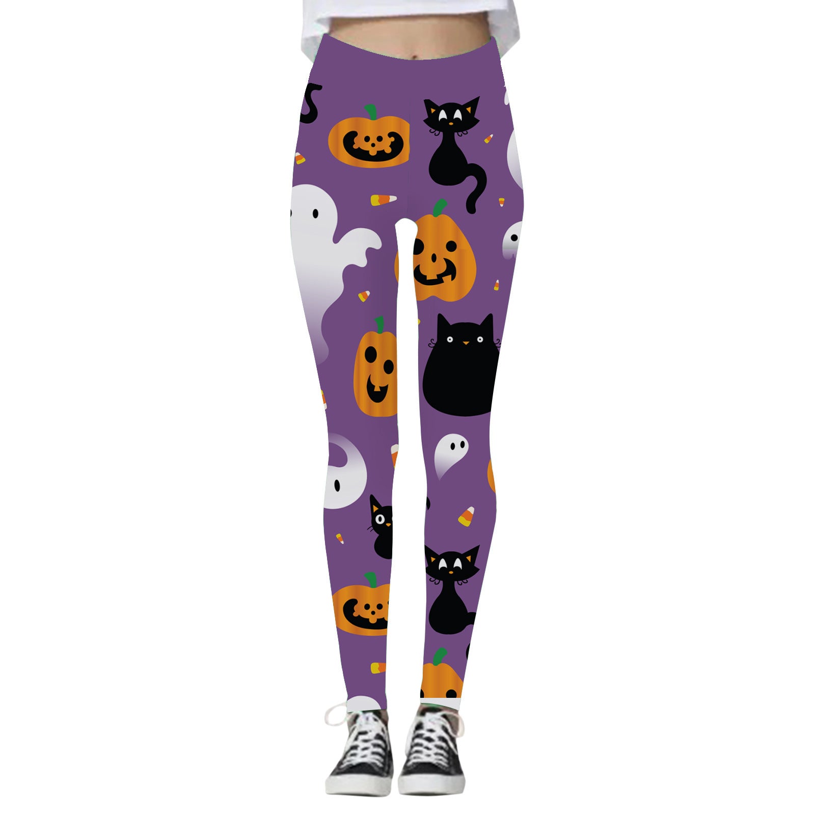 Black Cat Society | Skull & Pumpkin Halloween Leggings For Women