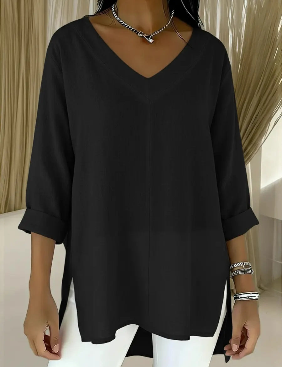 Flannery Dalshaw | Red Loose V-Neck Knit Sweater For Women