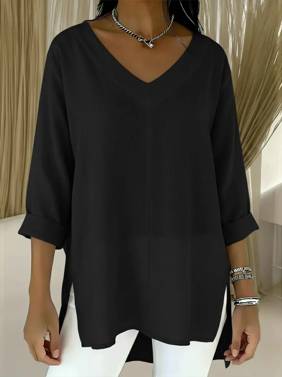 Flannery Dalshaw | Red Loose V-Neck Knit Sweater For Women