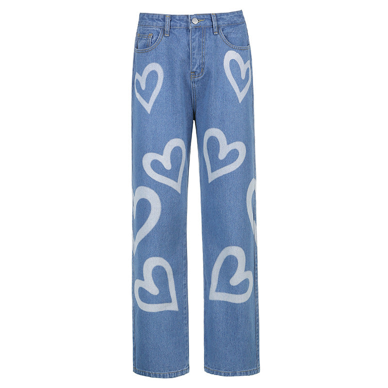 Celestine Armand | Heart Print High Waist Straight Jeans For Women