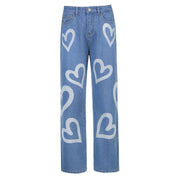 Celestine Armand | Heart Print High Waist Straight Jeans For Women