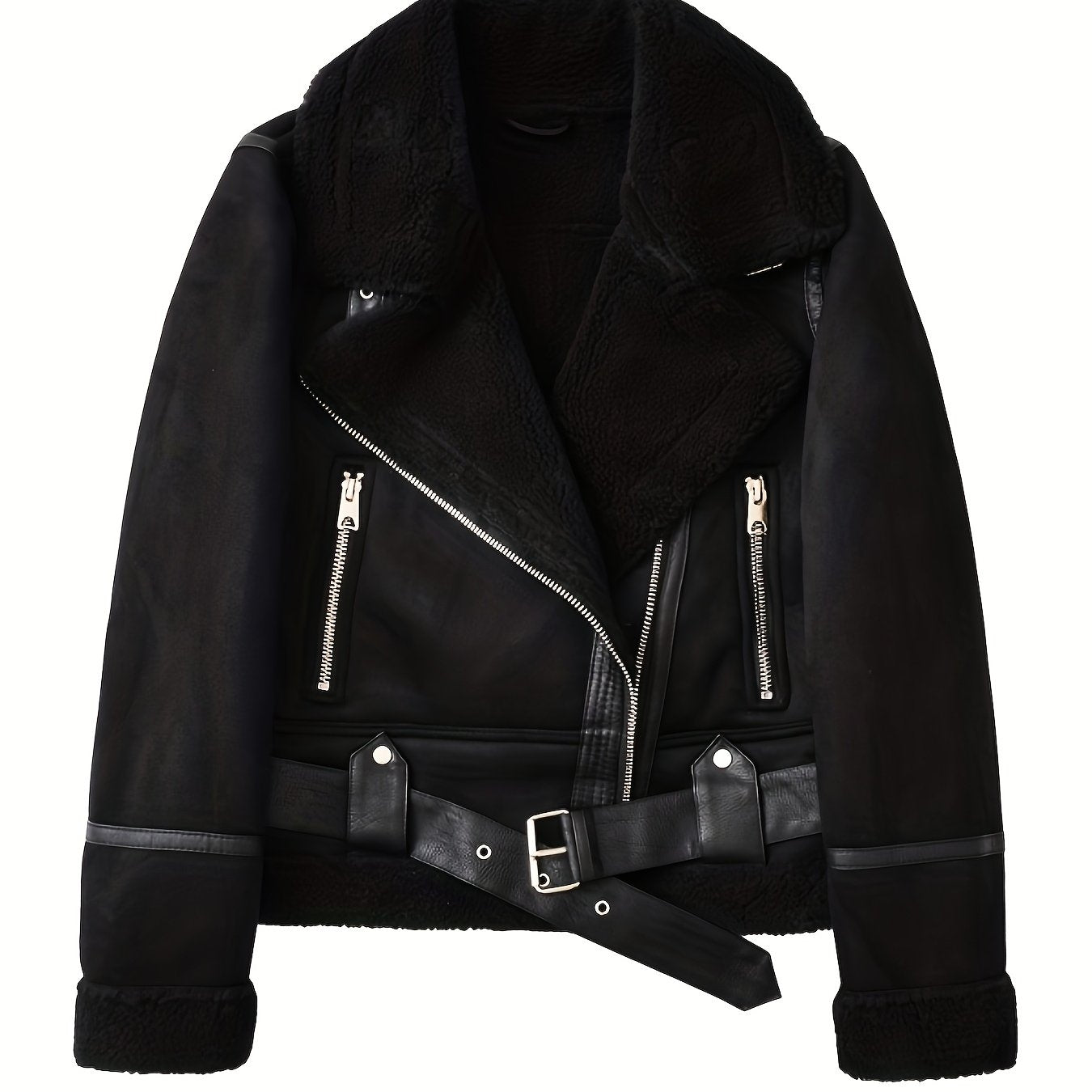 Noelle Dumont | Shearling Belted Leather Jacket For Women