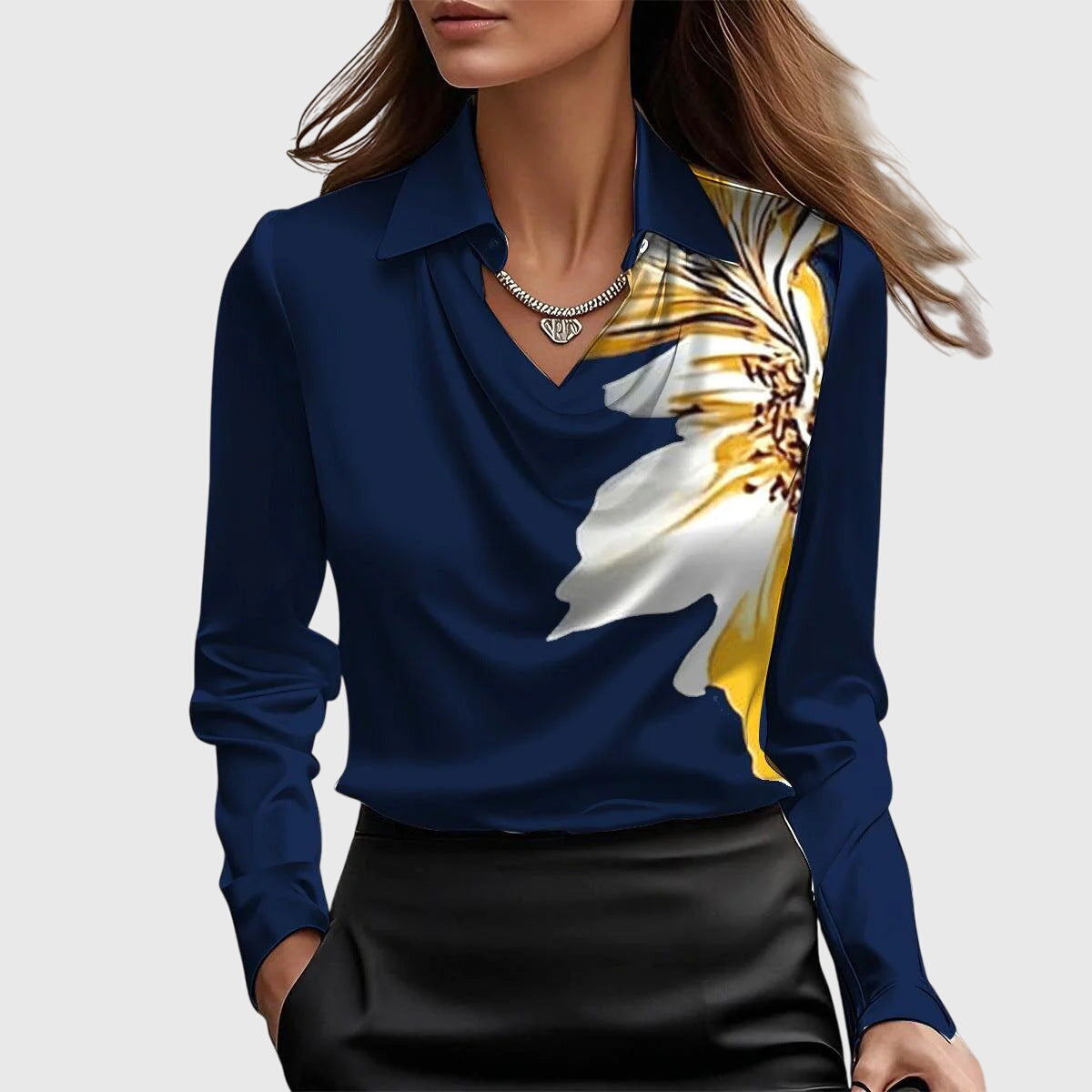 Isabelle Voncourt | Satin Cowl-Neck Blouse in Champagne