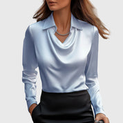 Isabelle Voncourt | Satin Cowl-Neck Blouse in Champagne