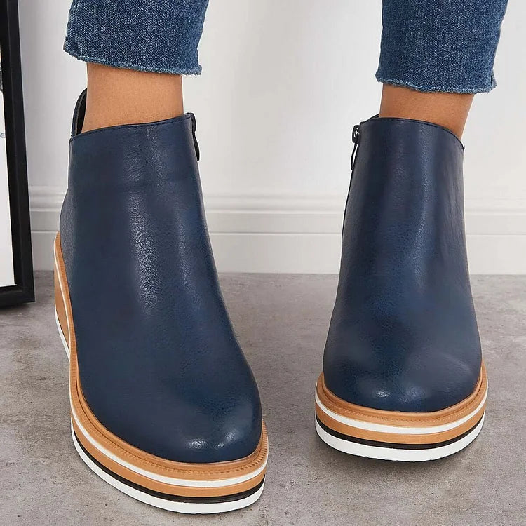 Lucette Fairborne | Navy Wedge Ankle Boots For Women