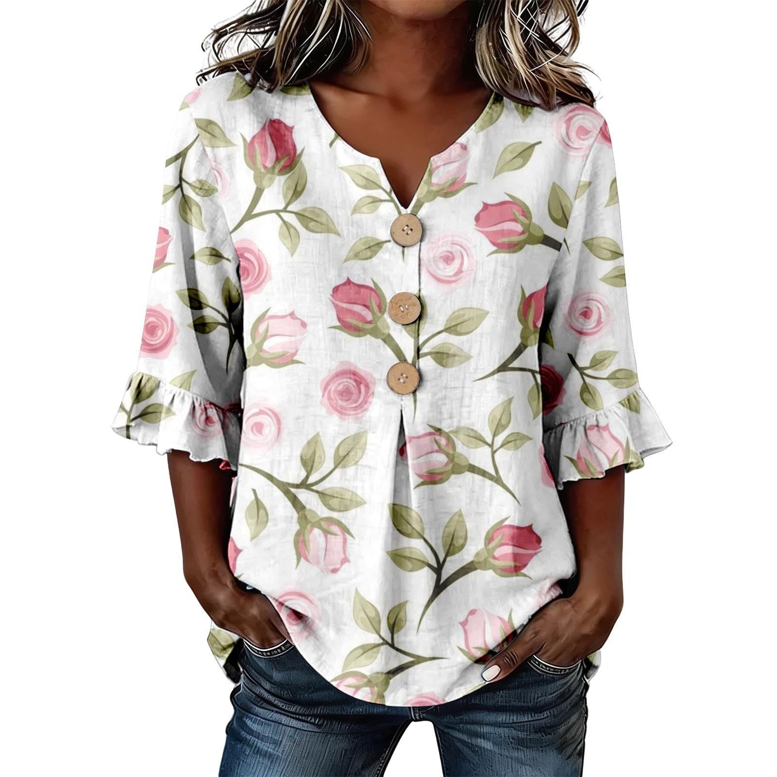 Delia Winsborough | Striped Button-Front Blouse With Ruffle Sleeves For Women