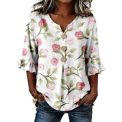Delia Winsborough | Striped Button-Front Blouse With Ruffle Sleeves For Women