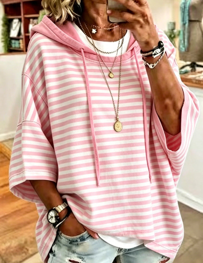 Corinne Halstead | Striped Hooded Pullover Hoodie For Women