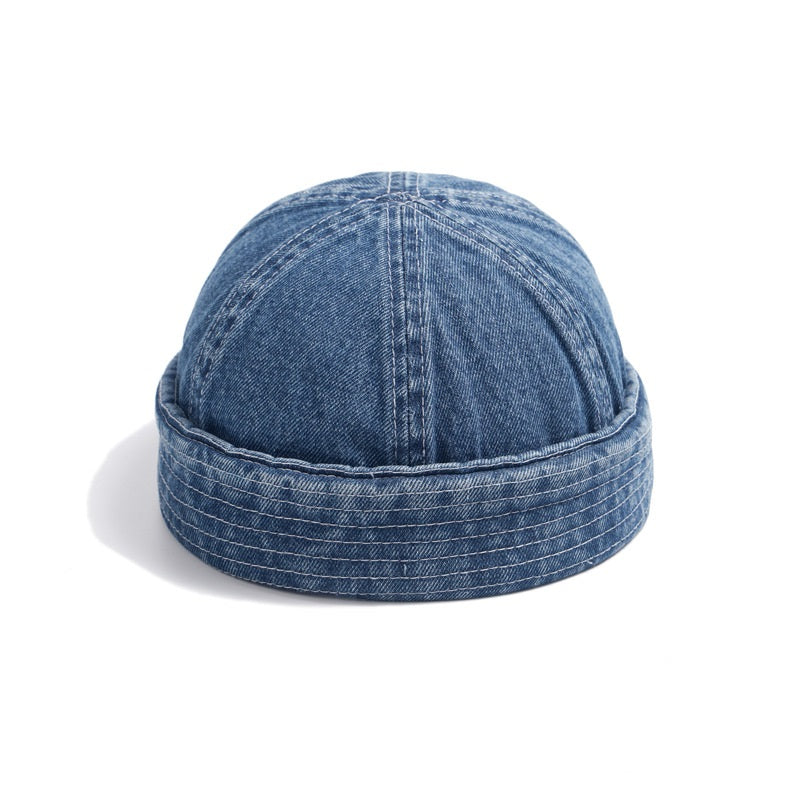 Washed Denim Skull Cap Hat