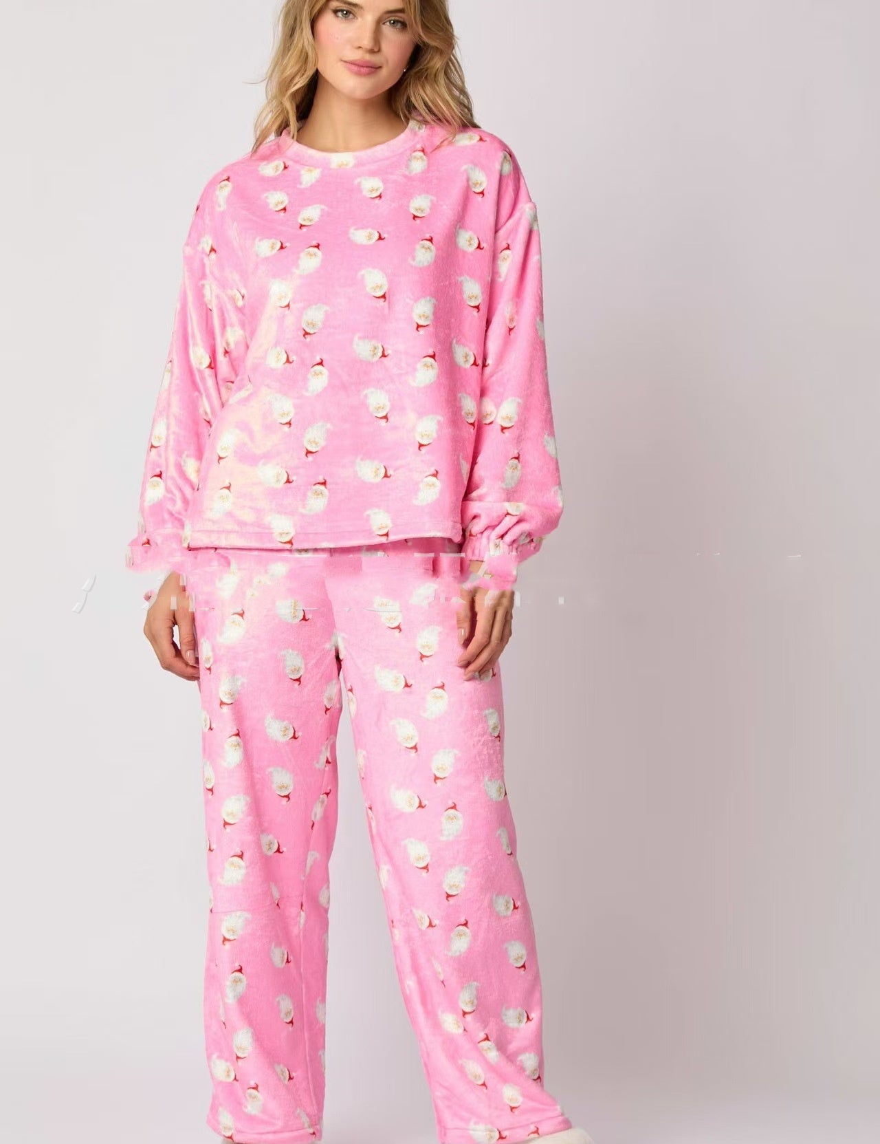 Clementine Rousset | Santa Claus Print Flannel Pajama Set For Women