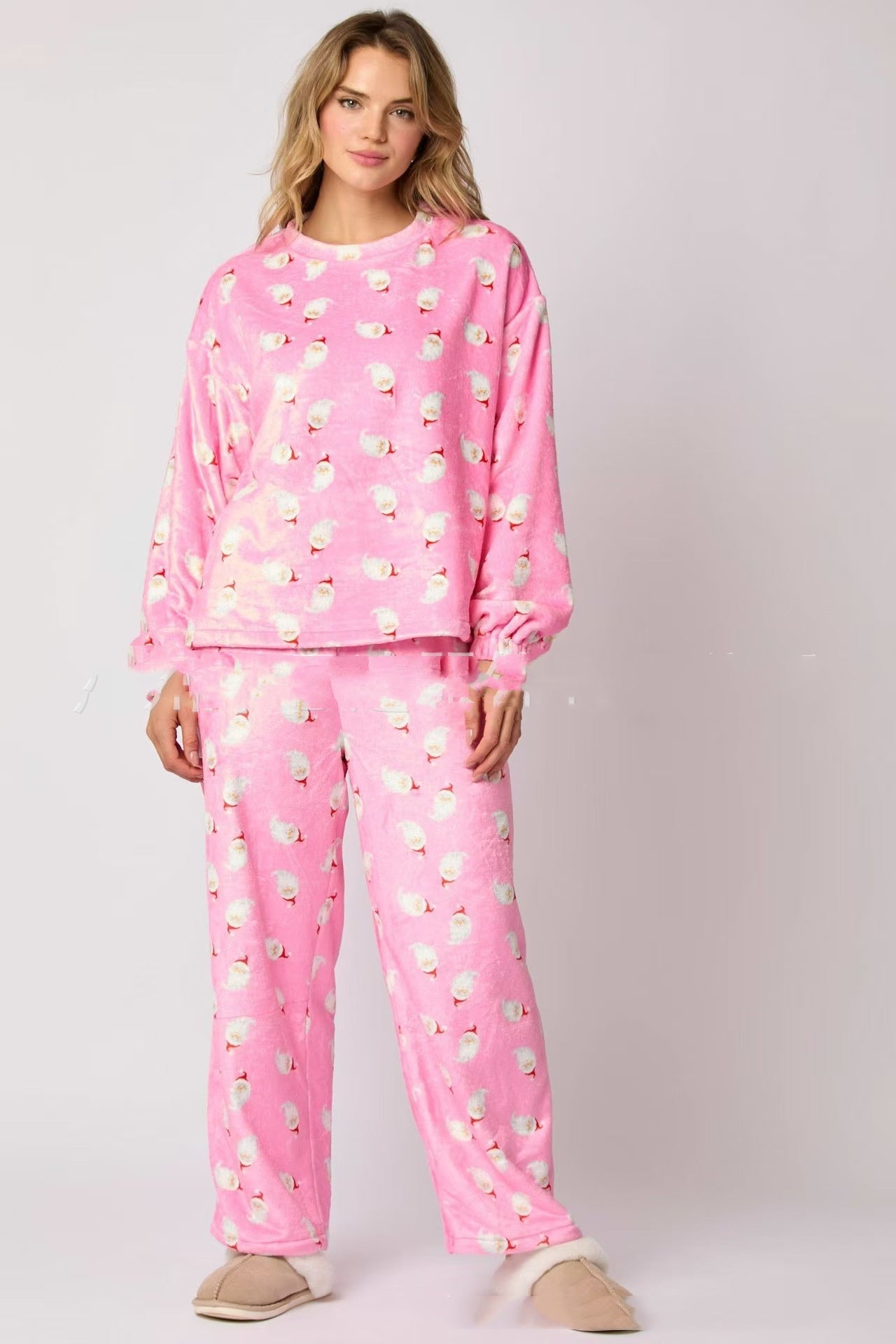 Clementine Rousset | Santa Claus Print Flannel Pajama Set For Women